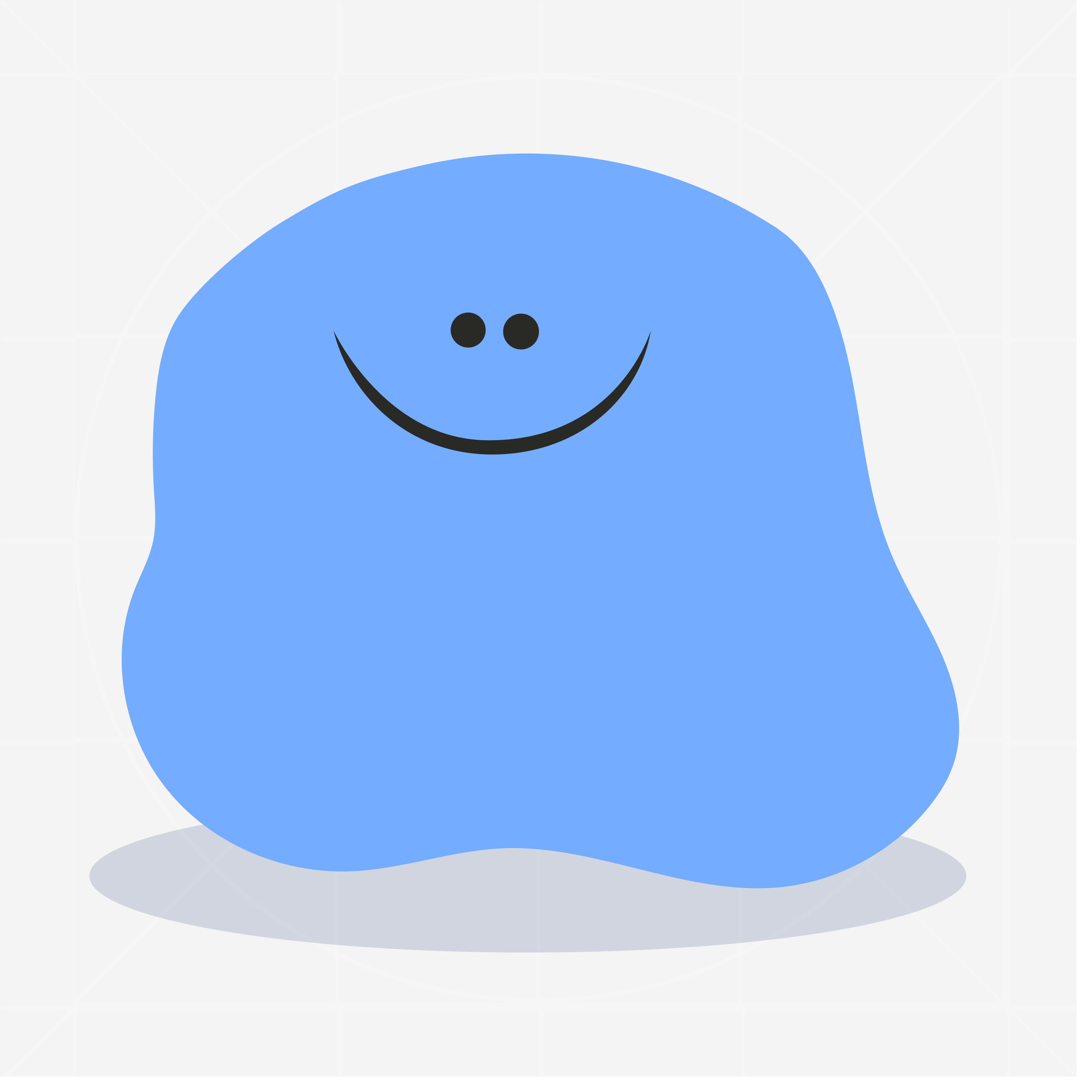 Pishko, the BeDRY mascot — a happy blue blob