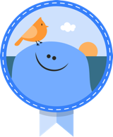 Early Bird badge — Pishko greeting the sunrise