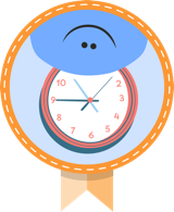 On Time badge — Pishko with a clock