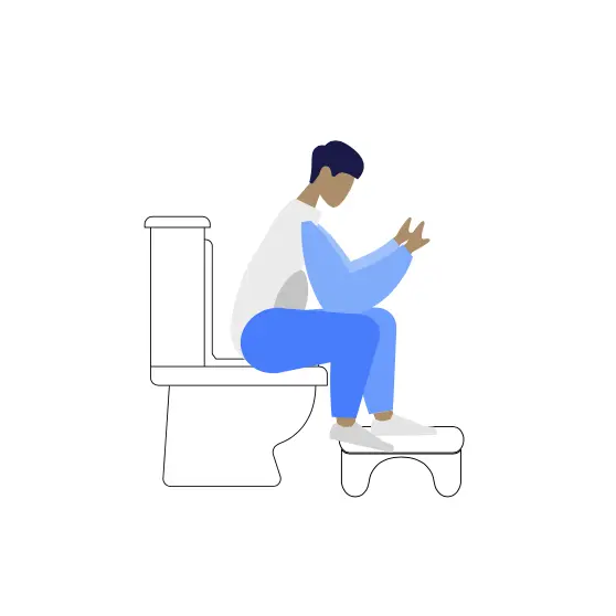 Ilustracija djeteta koje sjedi na zahodu s oba stopala na podnožju